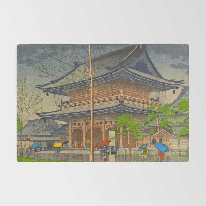 Rain in Higashi-Honganji Temple, Kyoto Asano Takeji Japanese Woodblock Print Rug Gallery Image 2