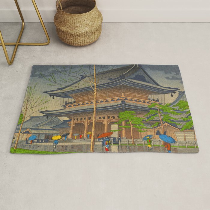 Rain in Higashi-Honganji Temple, Kyoto Asano Takeji Japanese Woodblock Print Rug Gallery Image 1