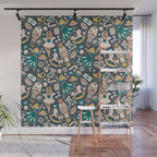 Nutcracker ballet gingerbread delicious biscuits // nile blue background beige forest and pine green sweet Christmas cookies Wall Mural Gallery Image 1