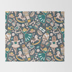 Nutcracker ballet gingerbread delicious biscuits // nile blue background beige forest and pine green sweet Christmas cookies Throw Blanket Gallery Image 2