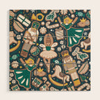 Nutcracker ballet gingerbread delicious biscuits // nile blue background beige forest and pine green sweet Christmas cookies Wood Wall Art Gallery Image 1