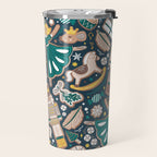 Nutcracker ballet gingerbread delicious biscuits // nile blue background beige forest and pine green sweet Christmas cookies Travel Mug Gallery Image 2