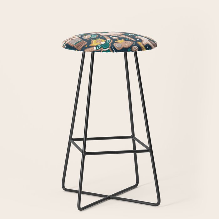 Nutcracker ballet gingerbread delicious biscuits // nile blue background beige forest and pine green sweet Christmas cookies Stool Gallery Image 1