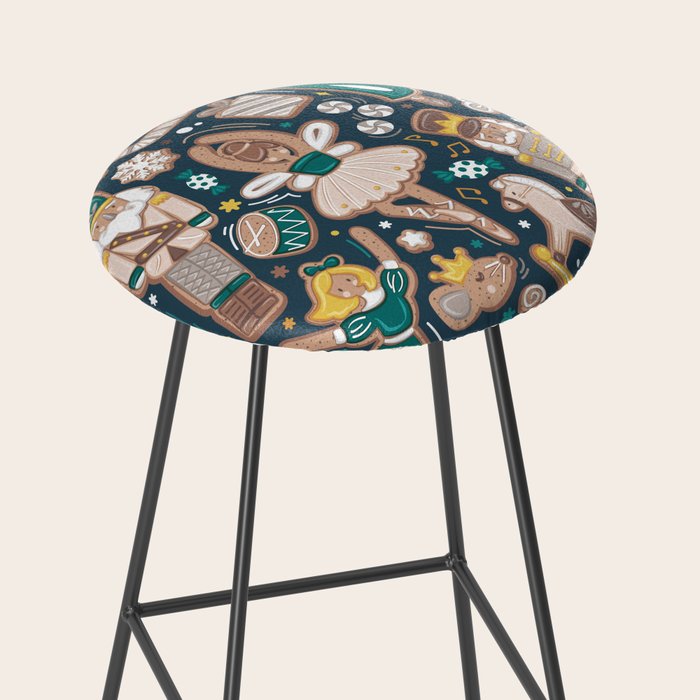 Nutcracker ballet gingerbread delicious biscuits // nile blue background beige forest and pine green sweet Christmas cookies Stool Gallery Image 2