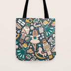 Nutcracker ballet gingerbread delicious biscuits // nile blue background beige forest and pine green sweet Christmas cookies Tote Bag Gallery Image 1