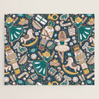 Nutcracker ballet gingerbread delicious biscuits // nile blue background beige forest and pine green sweet Christmas cookies Jigsaw Puzzle Gallery Image 1