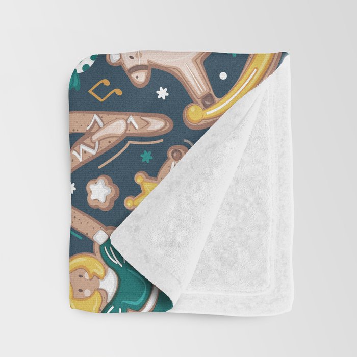 Nutcracker ballet gingerbread delicious biscuits // nile blue background beige forest and pine green sweet Christmas cookies Throw Blanket Gallery Image 3