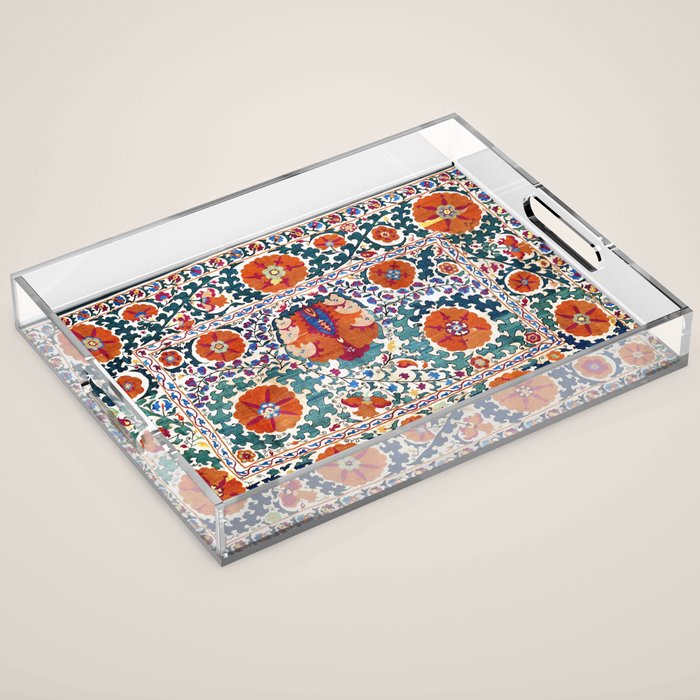 Shakhrisyabz Suzani Uzbekistan Antique Embroidery Print Acrylic Tray Gallery Image 1