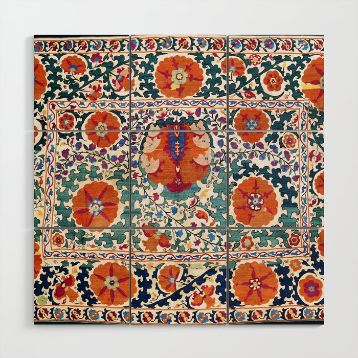 Shakhrisyabz Suzani Uzbekistan Antique Embroidery Print Wood Wall Art Gallery Image 1