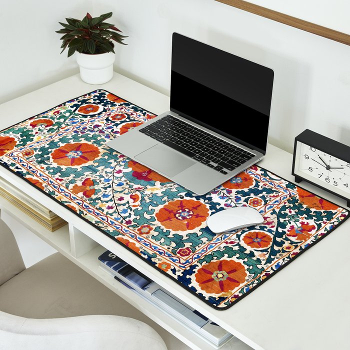 Shakhrisyabz Suzani Uzbekistan Antique Embroidery Print Desk Mat Gallery Image 2