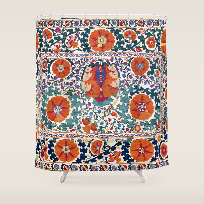 Shakhrisyabz Suzani Uzbekistan Antique Embroidery Print Shower Curtain Gallery Image 1