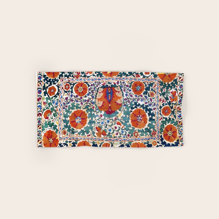 Shakhrisyabz Suzani Uzbekistan Antique Embroidery Print Bath Towel Gallery Image 1