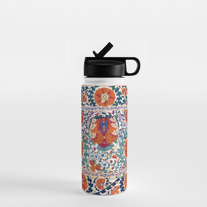 Shakhrisyabz Suzani Uzbekistan Antique Embroidery Print Water Bottle Gallery Image 1