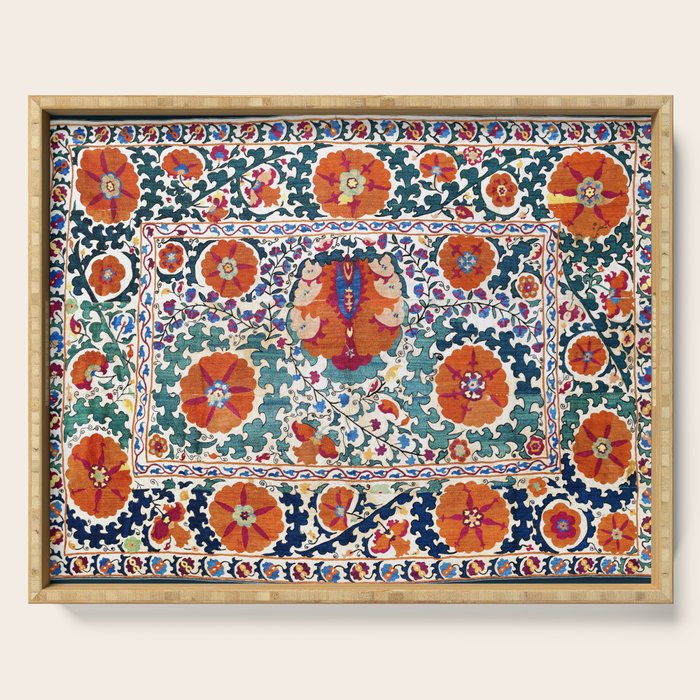 Shakhrisyabz Suzani Uzbekistan Antique Embroidery Print Serving Tray Gallery Image 1