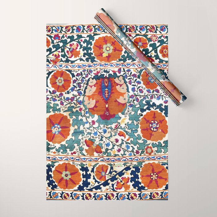 Shakhrisyabz Suzani Uzbekistan Antique Embroidery Print Wrapping Paper Gallery Image 1