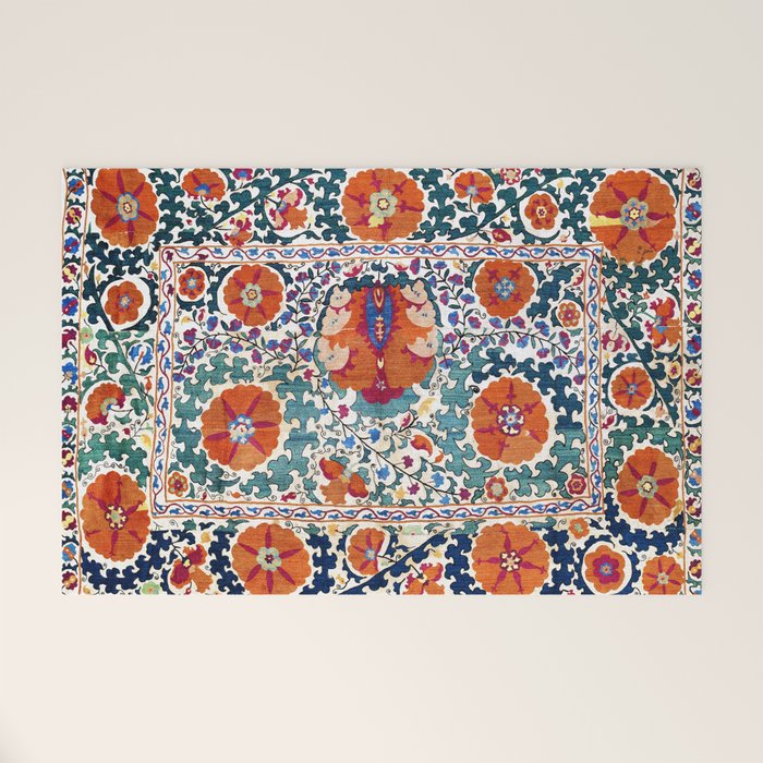 Shakhrisyabz Suzani Uzbekistan Antique Embroidery Print Welcome Mat Gallery Image 1