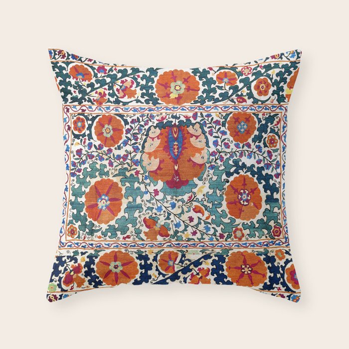 Shakhrisyabz Suzani Uzbekistan Antique Embroidery Print Throw Pillow Gallery Image 1