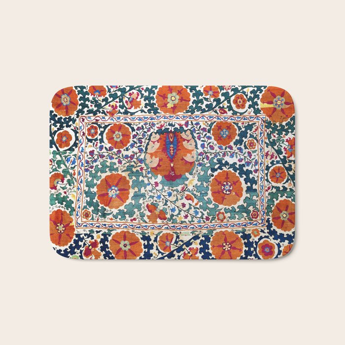 Shakhrisyabz Suzani Uzbekistan Antique Embroidery Print Bath Mat Gallery Image 1