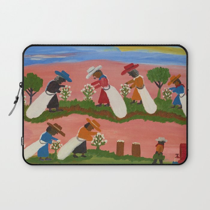 African American Masterpiece 'Six Figures Picking Cotton' folk art painting by Clementine Hunter Laptop Sleeve Gallery Image 1