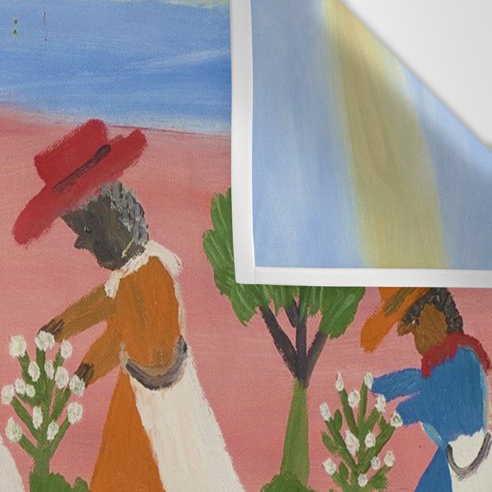 African American Masterpiece 'Six Figures Picking Cotton' folk art painting by Clementine Hunter Wall Tapestry Gallery Image 3