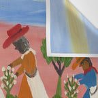 African American Masterpiece 'Six Figures Picking Cotton' folk art painting by Clementine Hunter Wall Tapestry Gallery Image 3