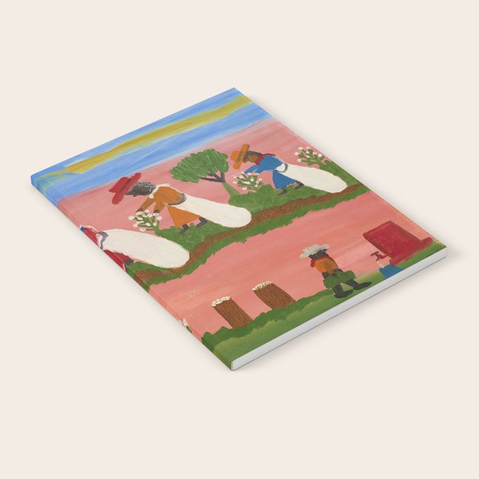 African American Masterpiece 'Six Figures Picking Cotton' folk art painting by Clementine Hunter Notebook Gallery Image 2