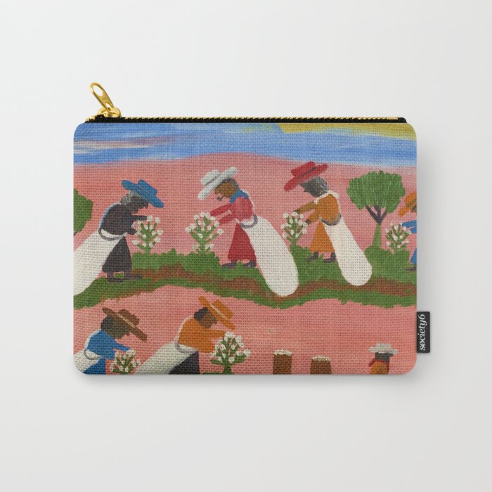 African American Masterpiece 'Six Figures Picking Cotton' folk art painting by Clementine Hunter Carry All Pouch Gallery Image 1