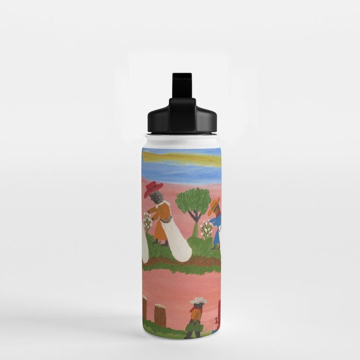 African American Masterpiece 'Six Figures Picking Cotton' folk art painting by Clementine Hunter Water Bottle Gallery Image 2