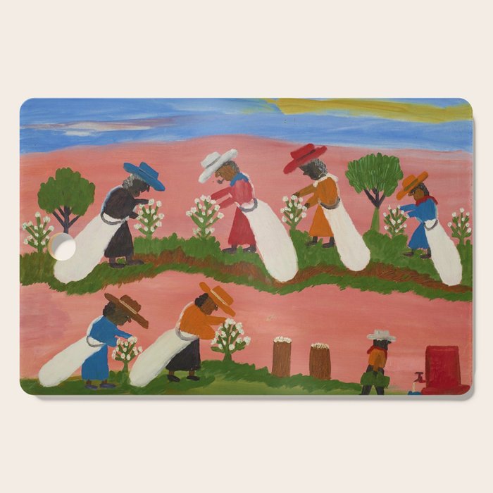 African American Masterpiece 'Six Figures Picking Cotton' folk art painting by Clementine Hunter Cutting Board Gallery Image 1