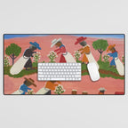 African American Masterpiece 'Six Figures Picking Cotton' folk art painting by Clementine Hunter Desk Mat Gallery Image 1