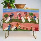 African American Masterpiece 'Six Figures Picking Cotton' folk art painting by Clementine Hunter Credenza Gallery Image 1