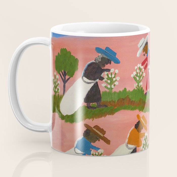 African American Masterpiece 'Six Figures Picking Cotton' folk art painting by Clementine Hunter Coffee Mug Gallery Image 3