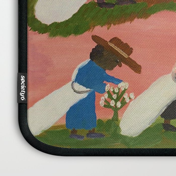 African American Masterpiece 'Six Figures Picking Cotton' folk art painting by Clementine Hunter Laptop Sleeve Gallery Image 3