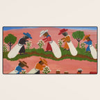 African American Masterpiece 'Six Figures Picking Cotton' folk art painting by Clementine Hunter Desk Mat Gallery Image 3