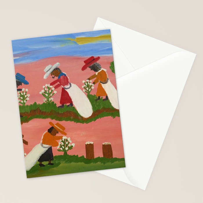 African American Masterpiece 'Six Figures Picking Cotton' folk art painting by Clementine Hunter Stationery Card Gallery Image 2