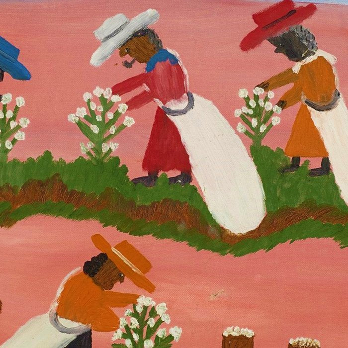 African American Masterpiece 'Six Figures Picking Cotton' folk art painting by Clementine Hunter Coffee Mug Gallery Image 2