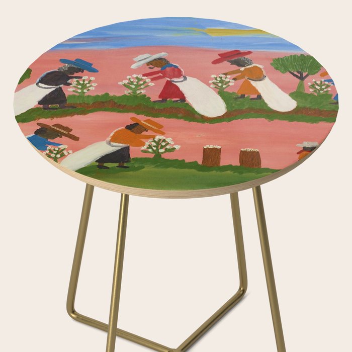 African American Masterpiece 'Six Figures Picking Cotton' folk art painting by Clementine Hunter Side Table Gallery Image 2