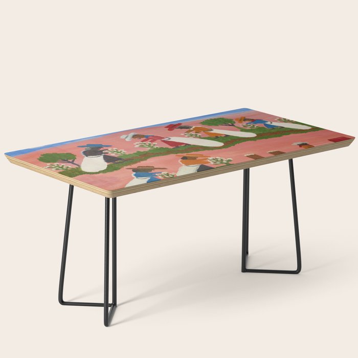 African American Masterpiece 'Six Figures Picking Cotton' folk art painting by Clementine Hunter Coffee Table Gallery Image 1