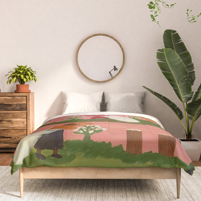 African American Masterpiece 'Six Figures Picking Cotton' folk art painting by Clementine Hunter Comforter Gallery Image 3