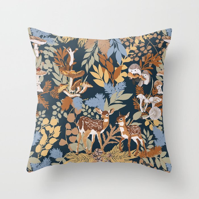 Colorful Dark Forest Animals B Throw Pillow Gallery Image 6