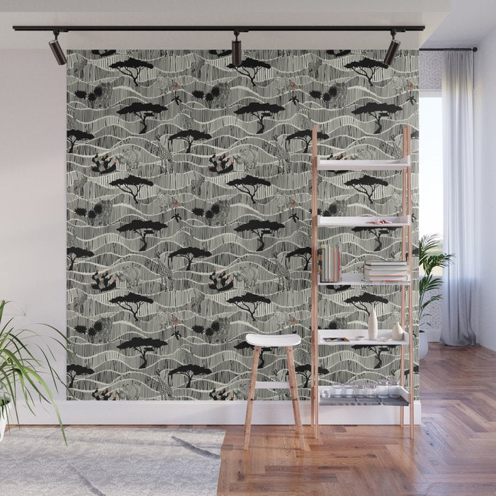 Wildlife Safari Savannah black ´n white Wall Mural Gallery Image 1