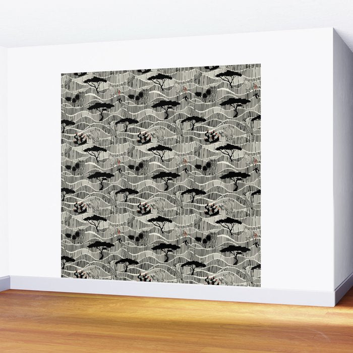 Wildlife Safari Savannah black ´n white Wall Mural Gallery Image 2