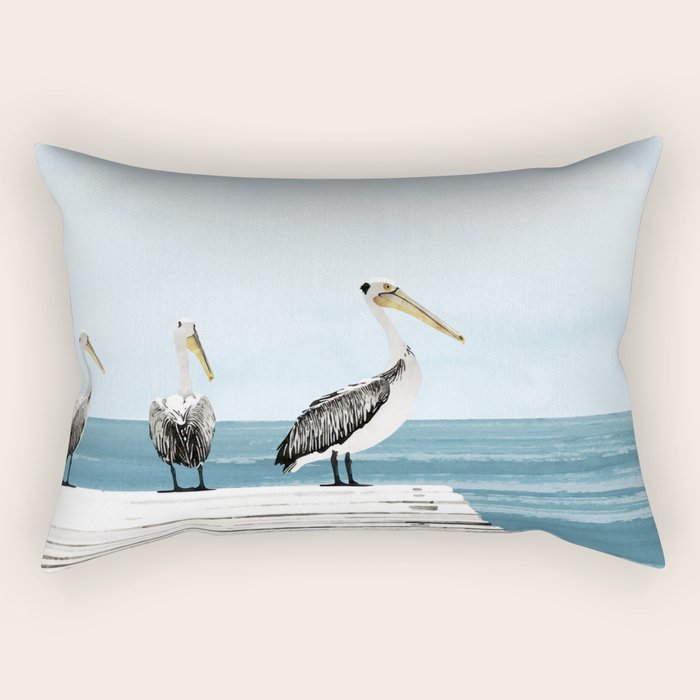 Pelicans on a Pier Watercolor Illustration Rectangular Pillow Gallery Image 2