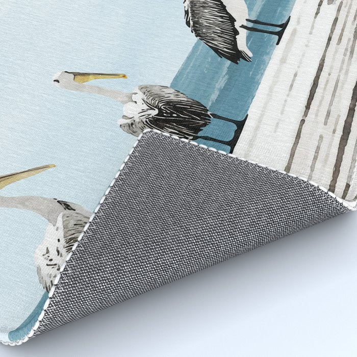 Pelicans on a Pier Watercolor Illustration Rug Gallery Image 4