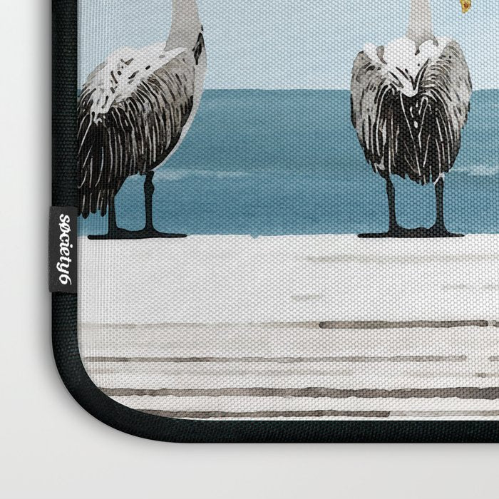 Pelicans on a Pier Watercolor Illustration Laptop Sleeve Gallery Image 3