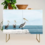 Pelicans on a Pier Watercolor Illustration Credenza Gallery Image 1