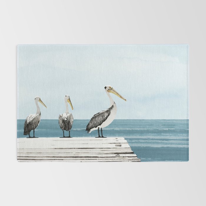 Pelicans on a Pier Watercolor Illustration Rug Gallery Image 2