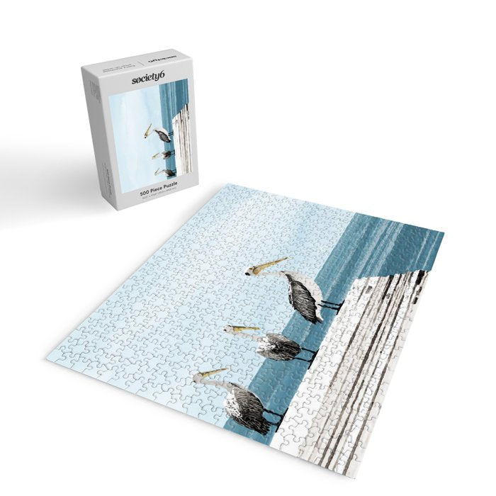 Pelicans on a Pier Watercolor Illustration Jigsaw Puzzle Gallery Image 2