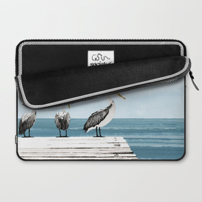 Pelicans on a Pier Watercolor Illustration Laptop Sleeve Gallery Image 2