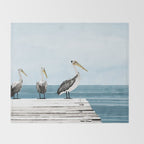 Pelicans on a Pier Watercolor Illustration Throw Blanket Gallery Image 2